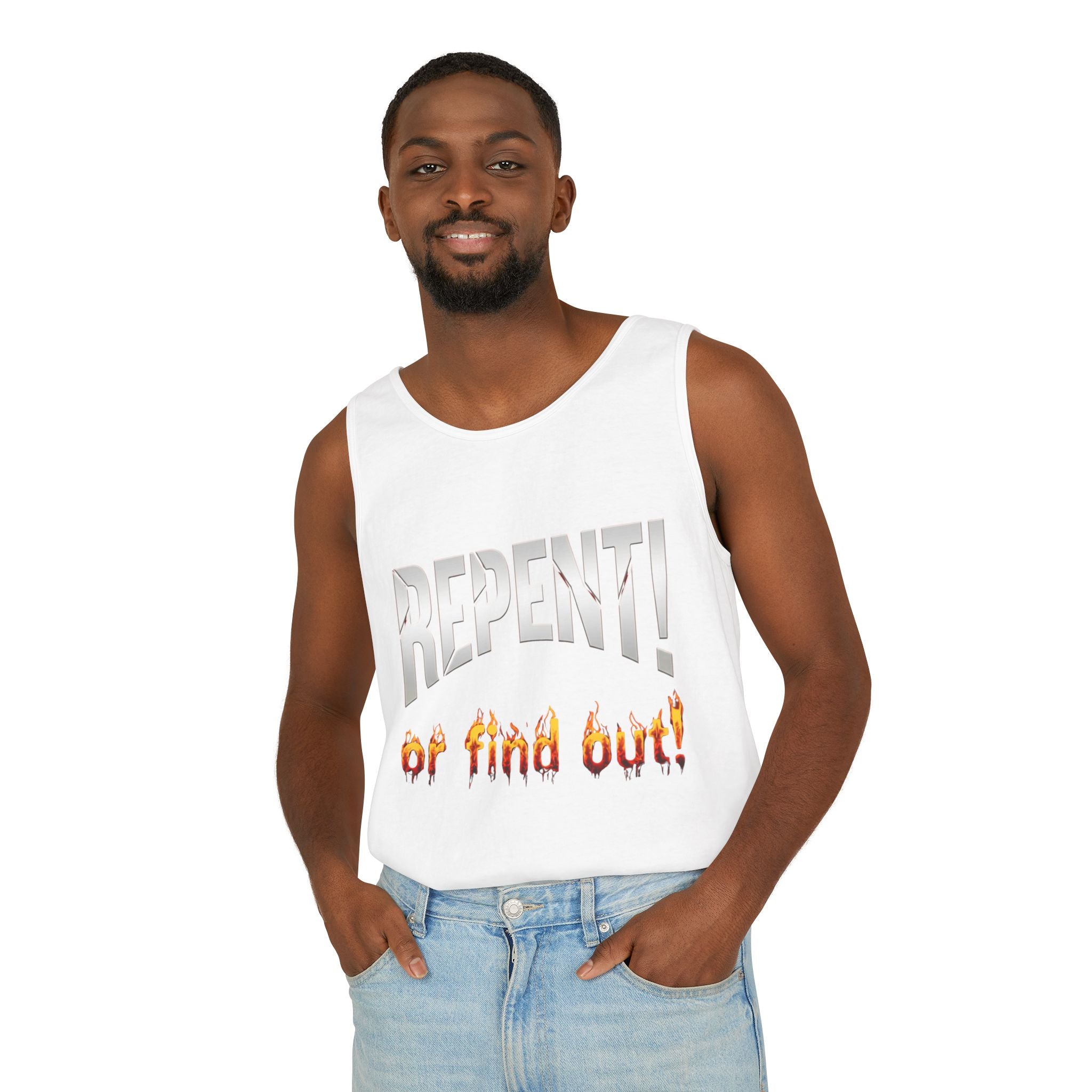 Repent! or Find Out Tank Top — Bold Faith Graphic Tank