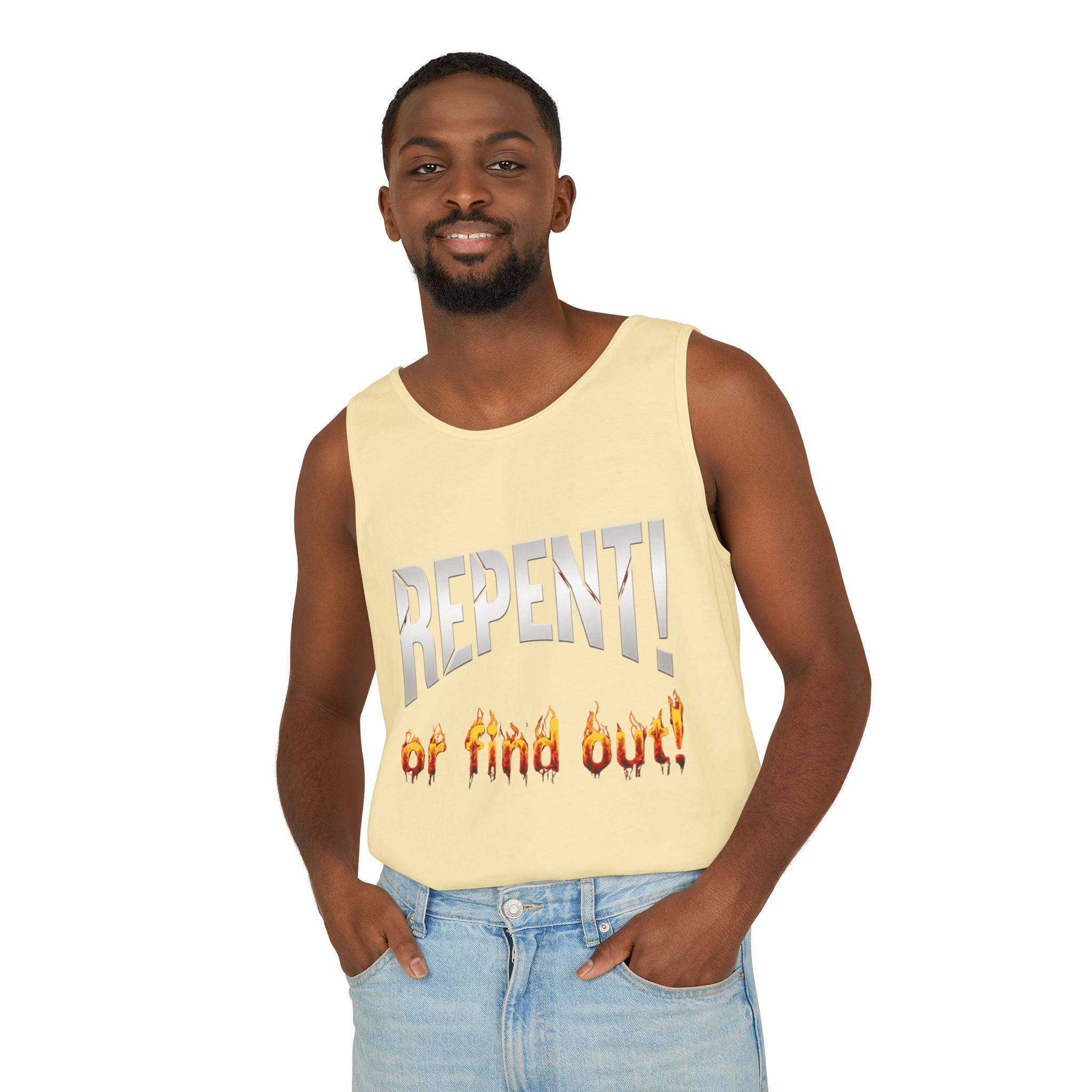 Repent! or Find Out Tank Top — Bold Faith Graphic Tank