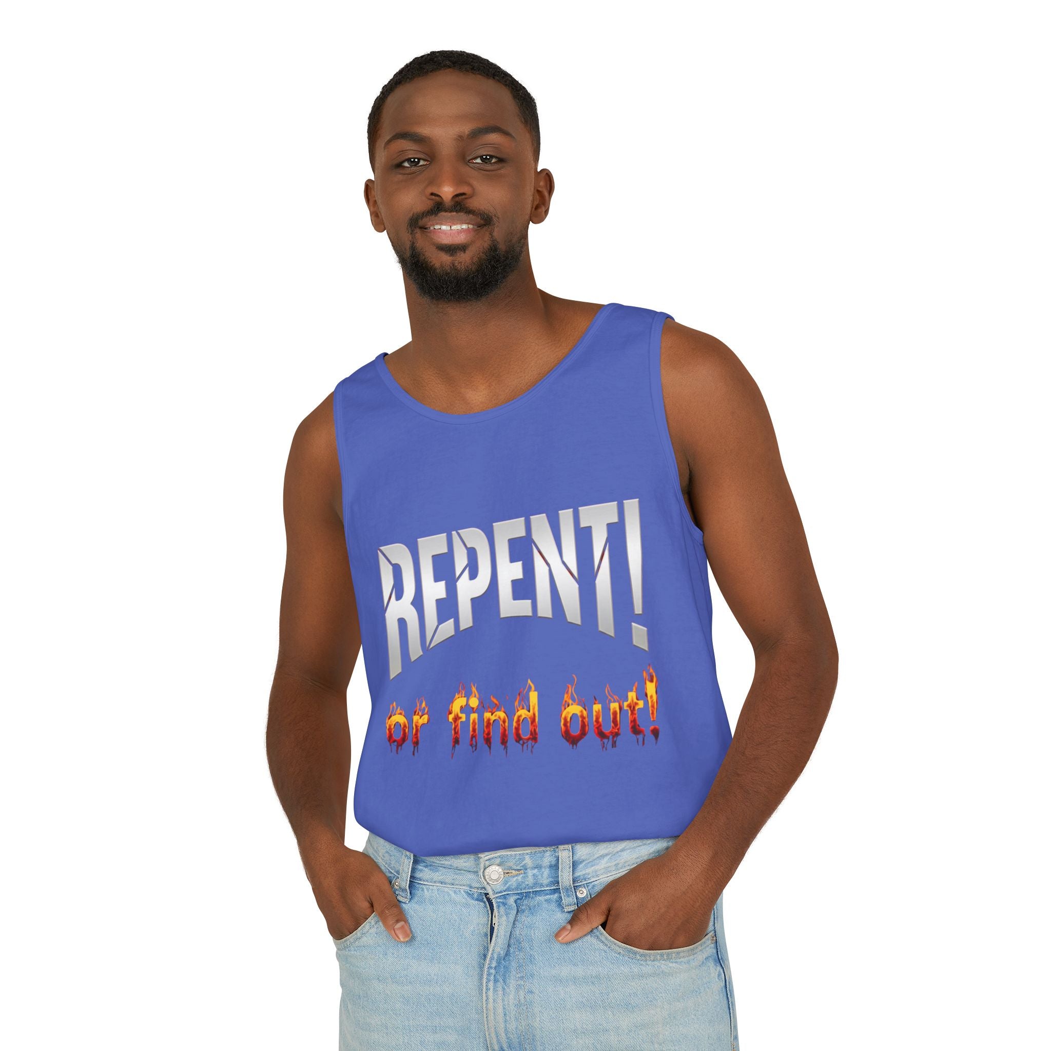 Repent! or Find Out Tank Top — Bold Faith Graphic Tank
