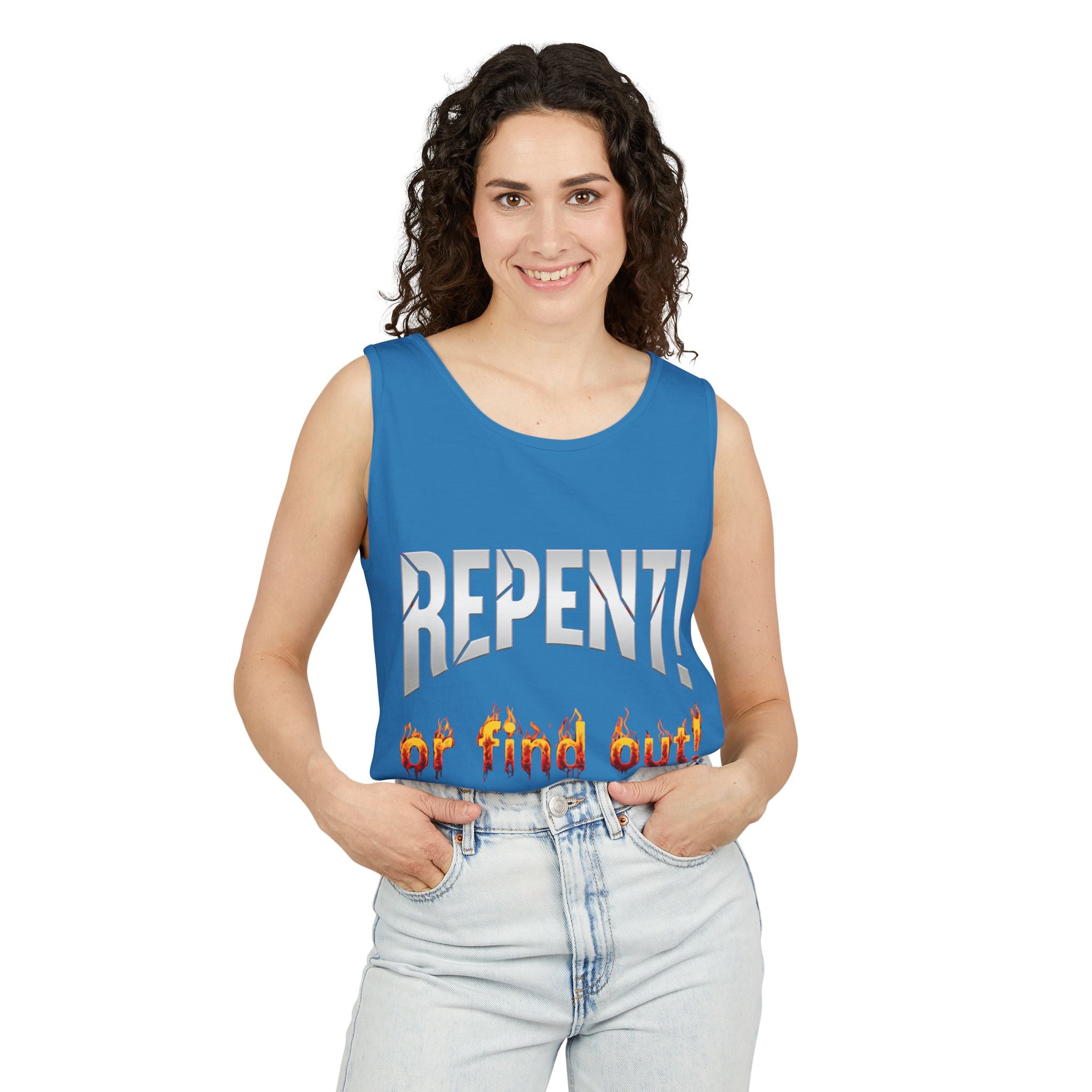 Repent! or Find Out Tank Top — Bold Faith Graphic Tank