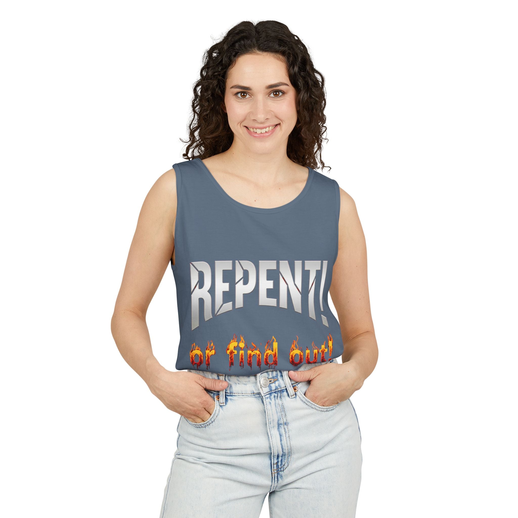 Repent! or Find Out Tank Top — Bold Faith Graphic Tank