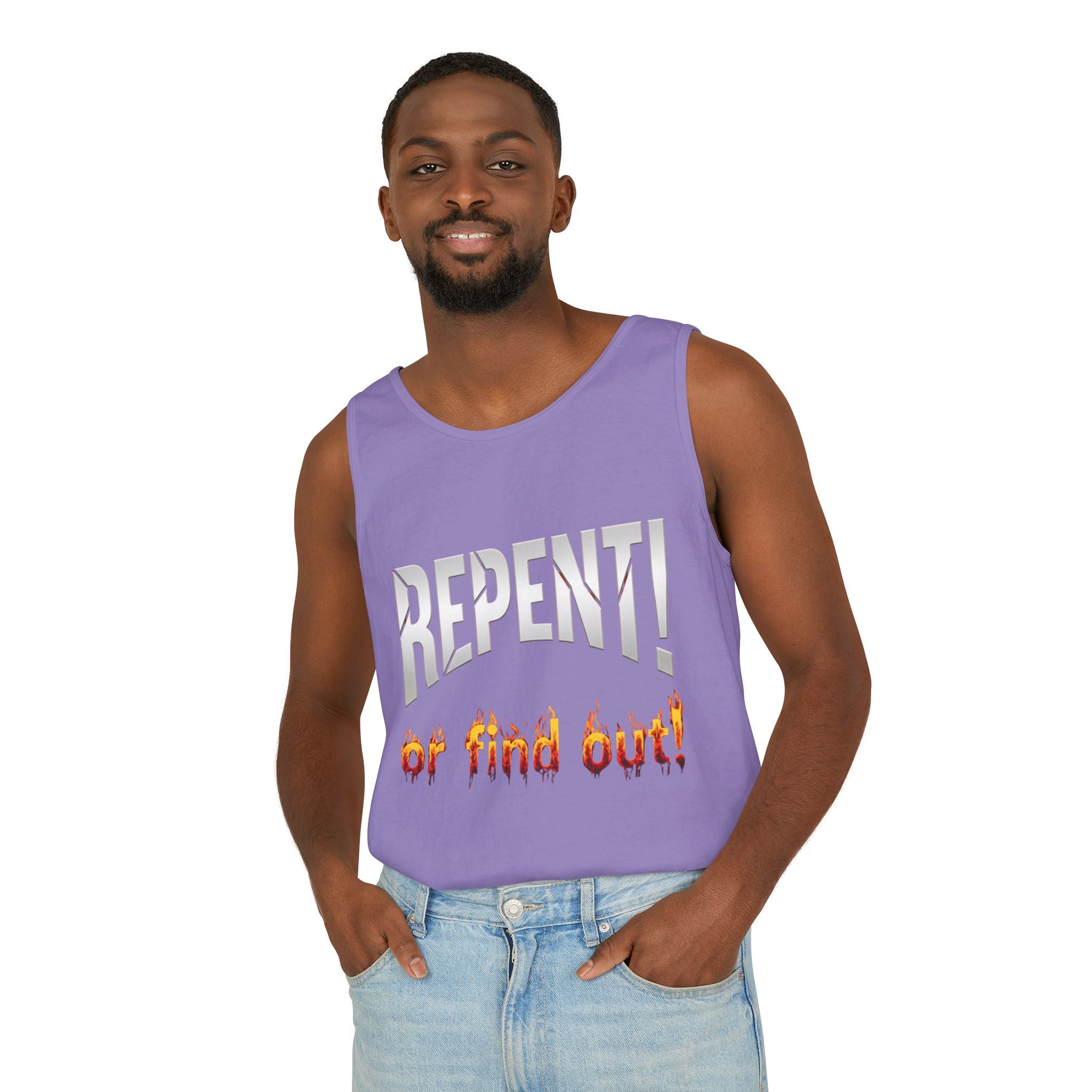 Repent! or Find Out Tank Top — Bold Faith Graphic Tank