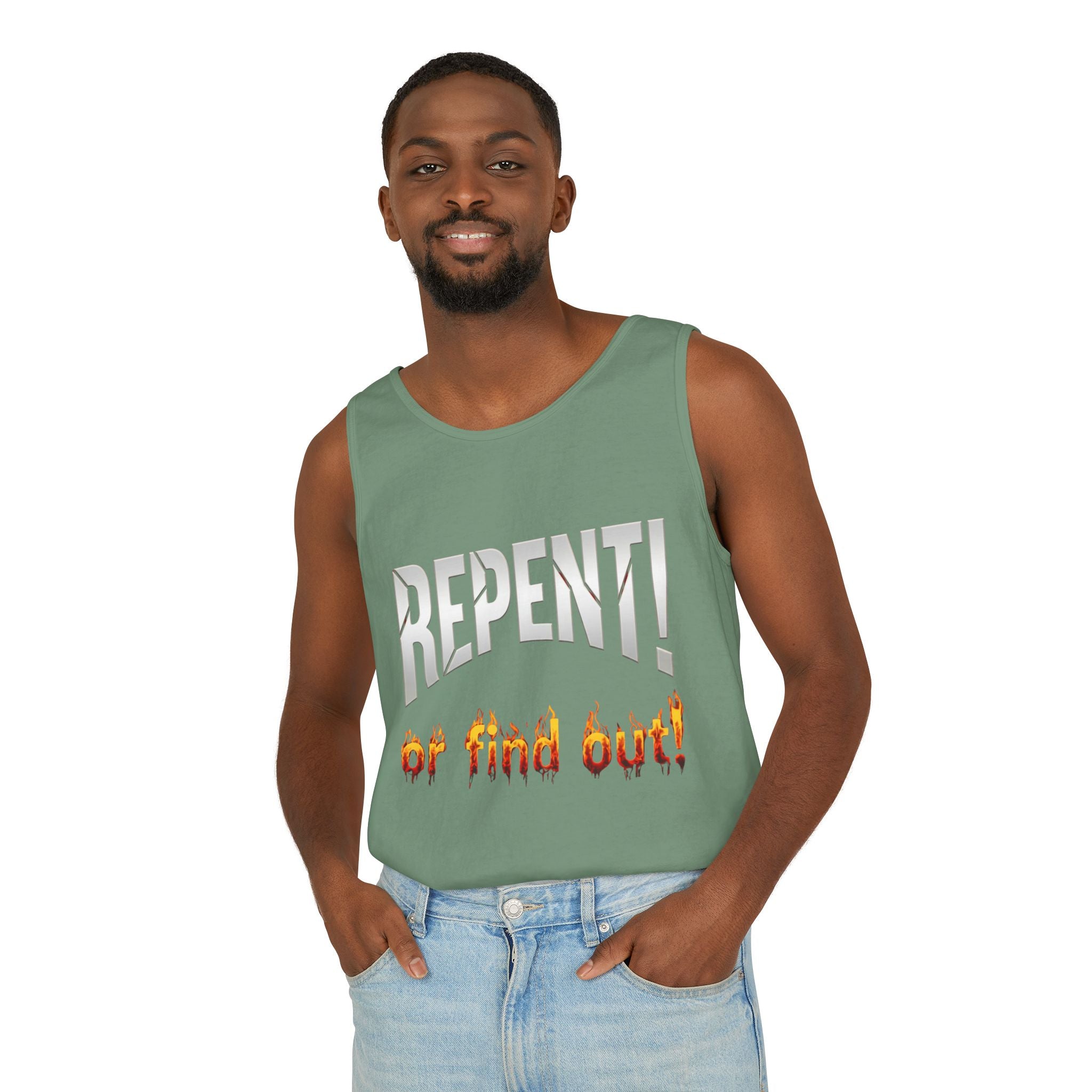 Repent! or Find Out Tank Top — Bold Faith Graphic Tank