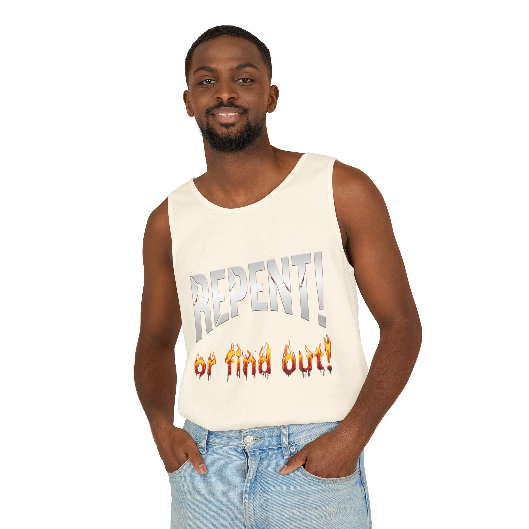 Repent! or Find Out Tank Top — Bold Faith Graphic Tank