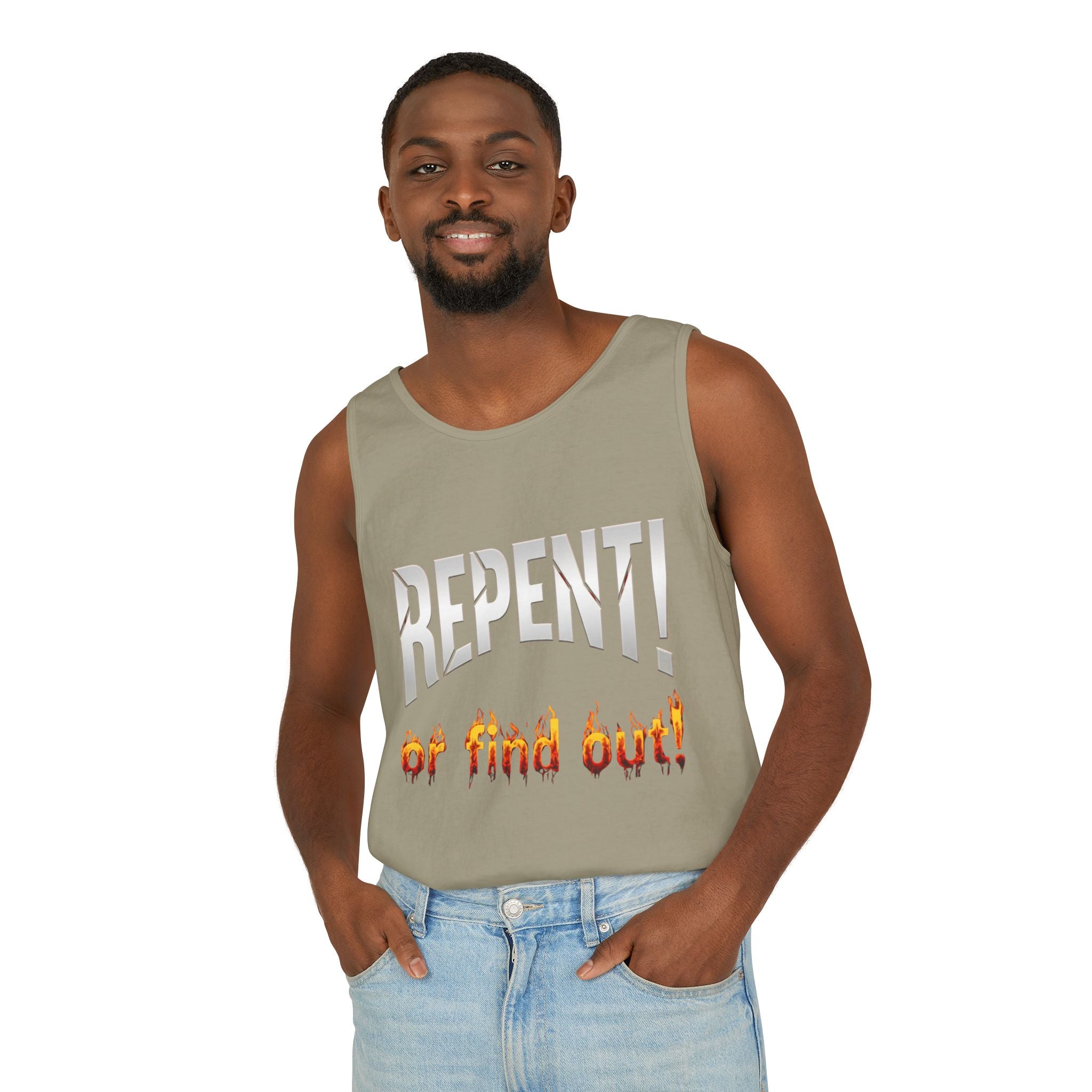 Repent! or Find Out Tank Top — Bold Faith Graphic Tank