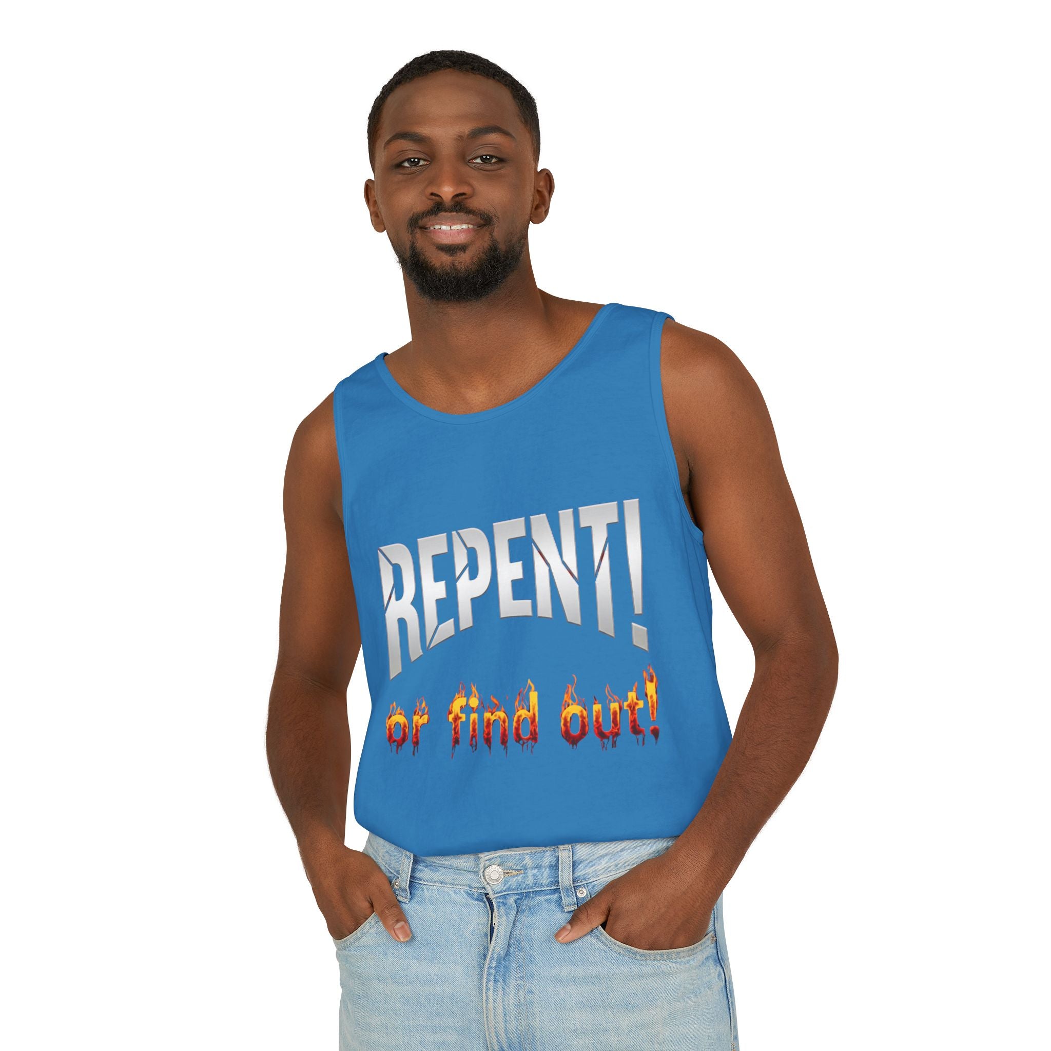 Repent! or Find Out Tank Top — Bold Faith Graphic Tank