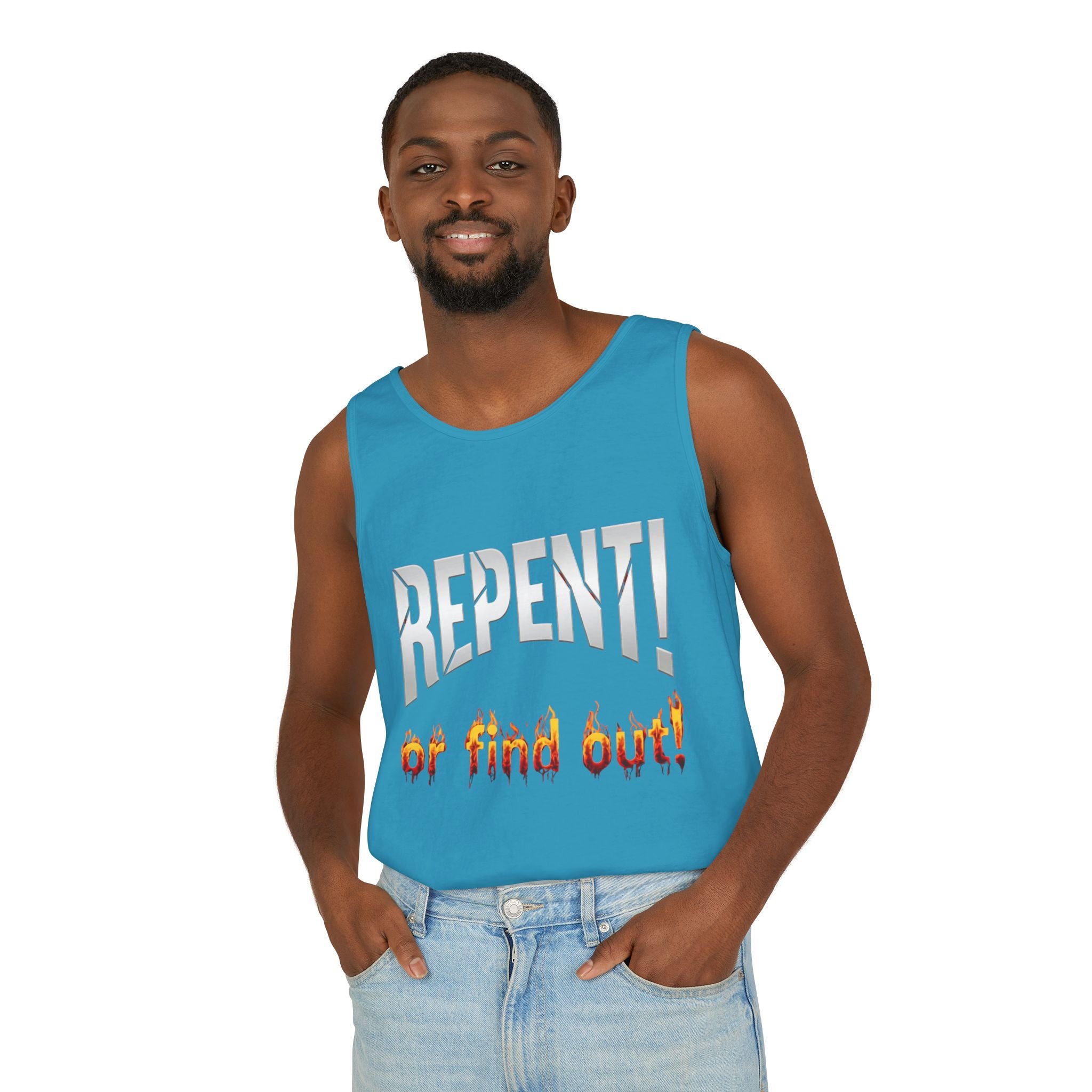 Repent! or Find Out Tank Top — Bold Faith Graphic Tank